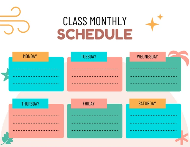 White Modern Illustration Class Monthly Schedule Template