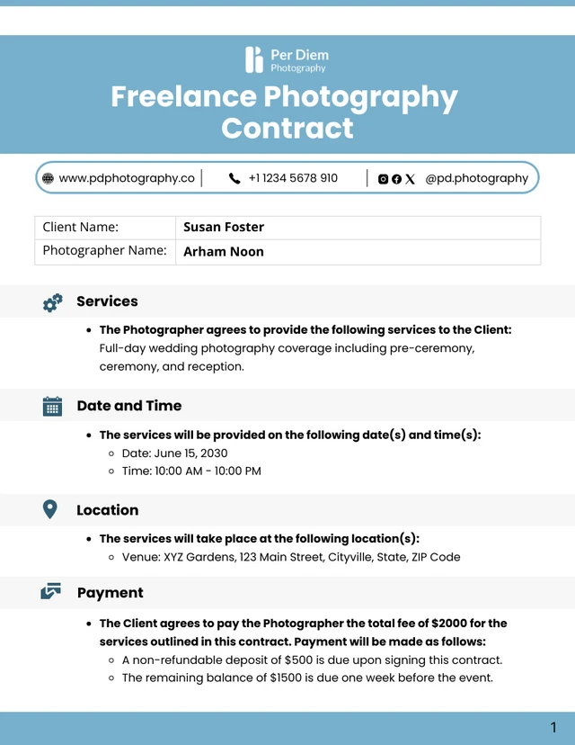 Freelance Photographer Contract - Pagina 1