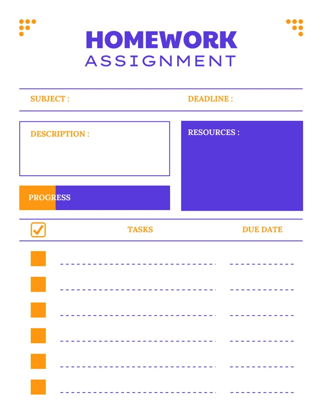 White Minimalist Homework Assignment Schedule Template
