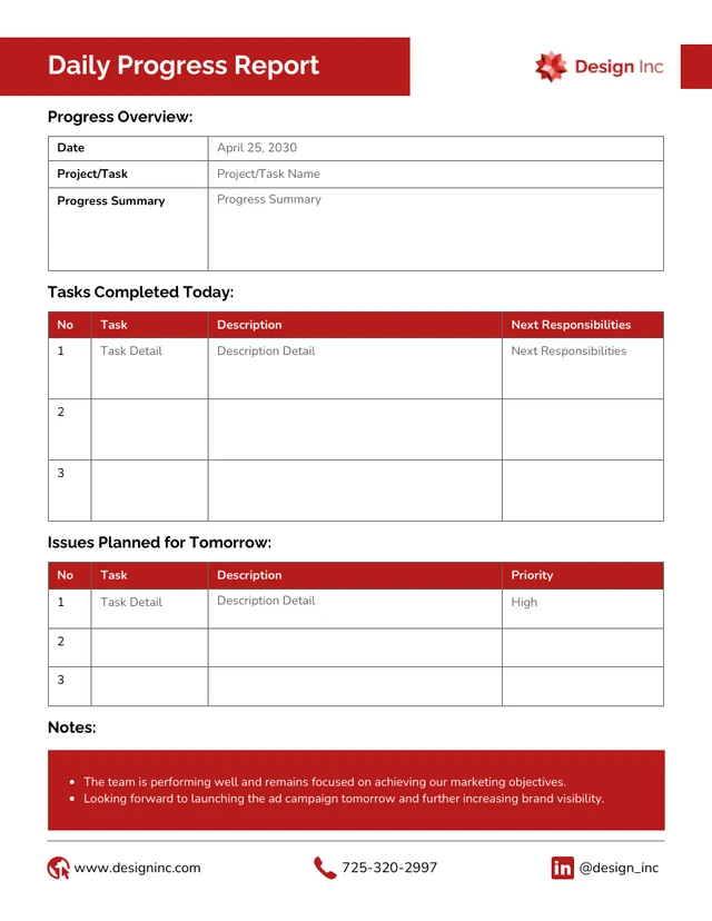 Shift Working Daily Report Template