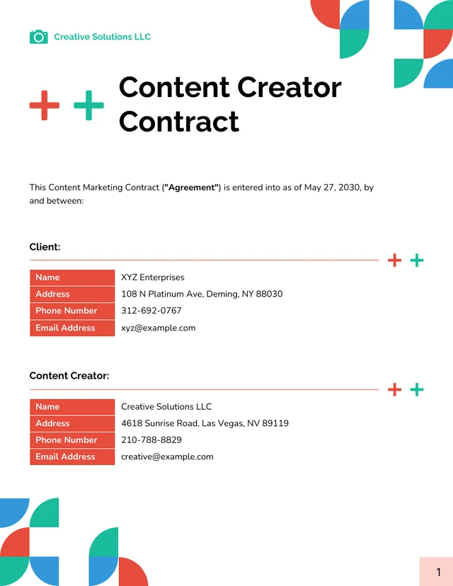 Content Creator Contract Template - صفحة 1