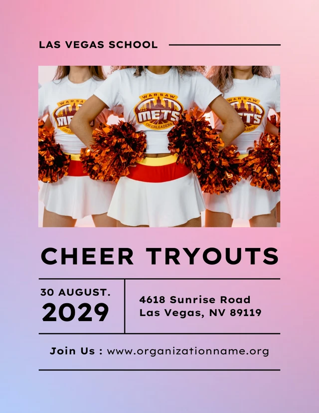 Purple And Pink Gradient Minimalist Cheerleading Tryouts Poster Template