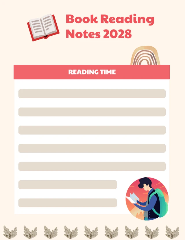 Schedule Red Brown Book Reading Note Template