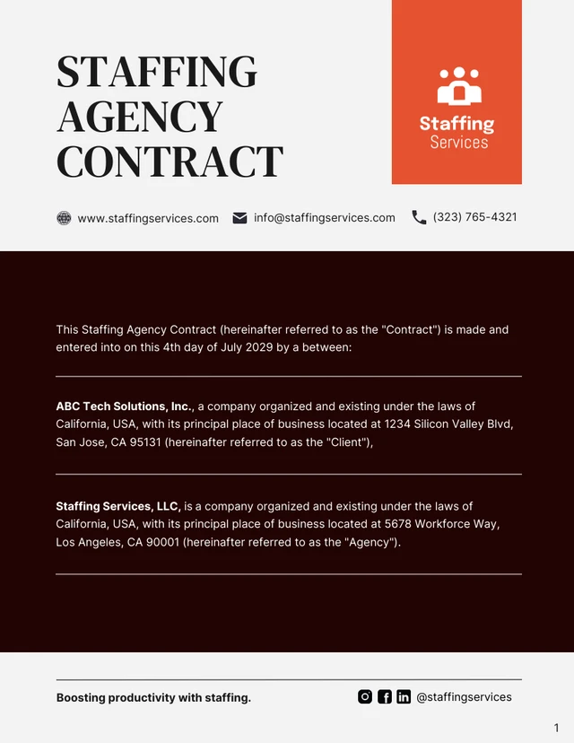 Staffing Agency Contract Template - page 1