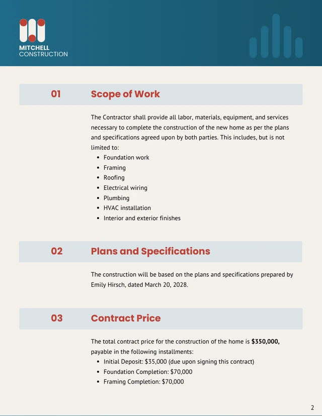 New Home Construction Contract Template - page 2