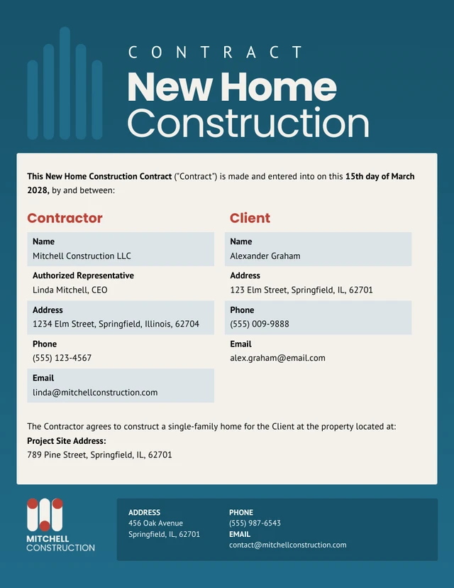 New Home Construction Contract Template - صفحة 1