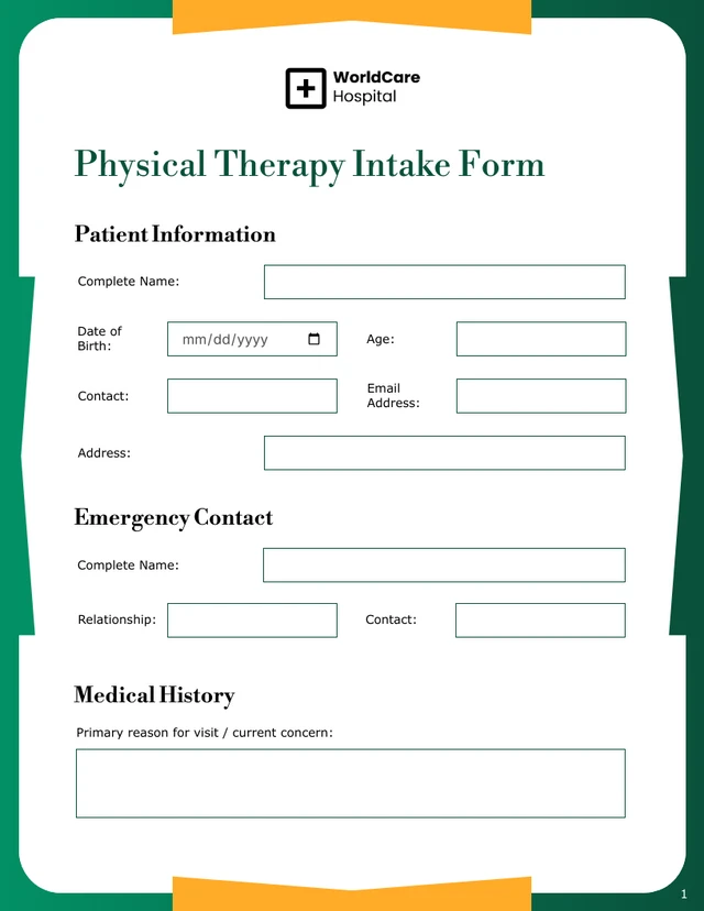 Physical Therapy Intake Form Template - Seite 1