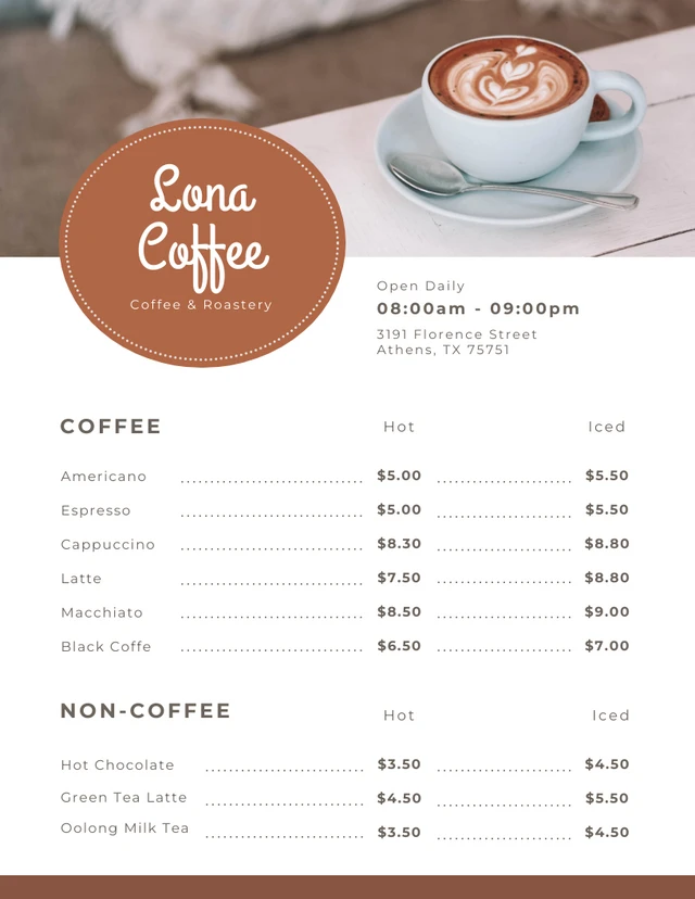 Light Grey And Brown Modern Coffee-Shop Menu Template