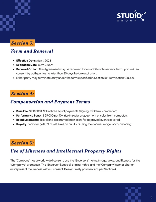 Endorsement Contract Template - صفحة 2