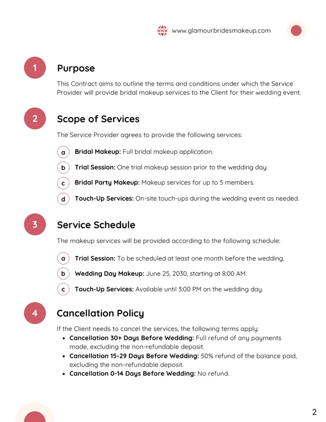 Bridal Makeup Contract Template - Page 2