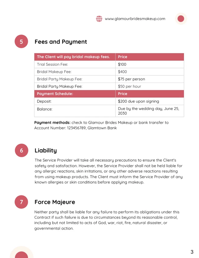 Bridal Makeup Contract Template - صفحة 3