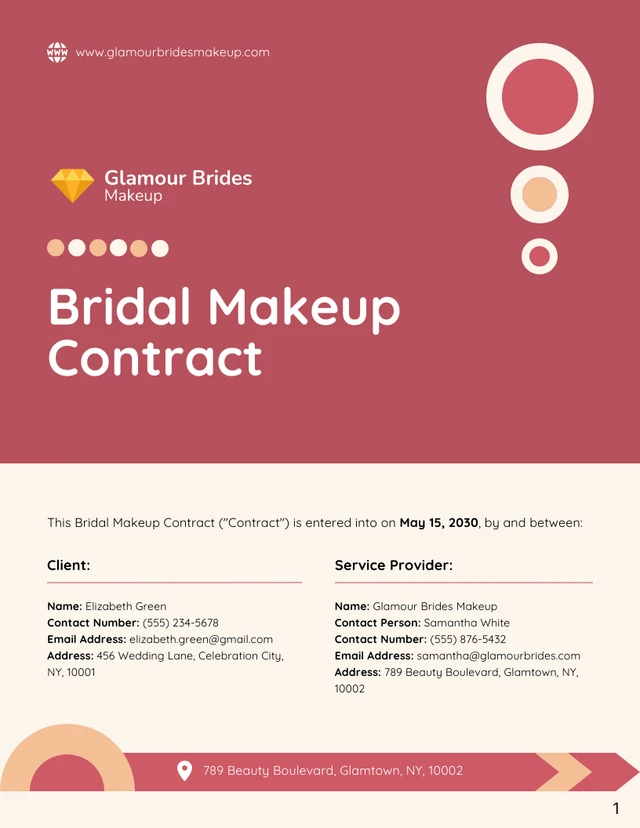 Bridal Makeup Contract Template - page 1