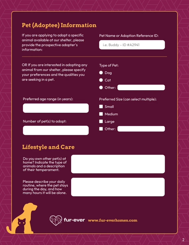 Pet Adoption Form Template - Page 2