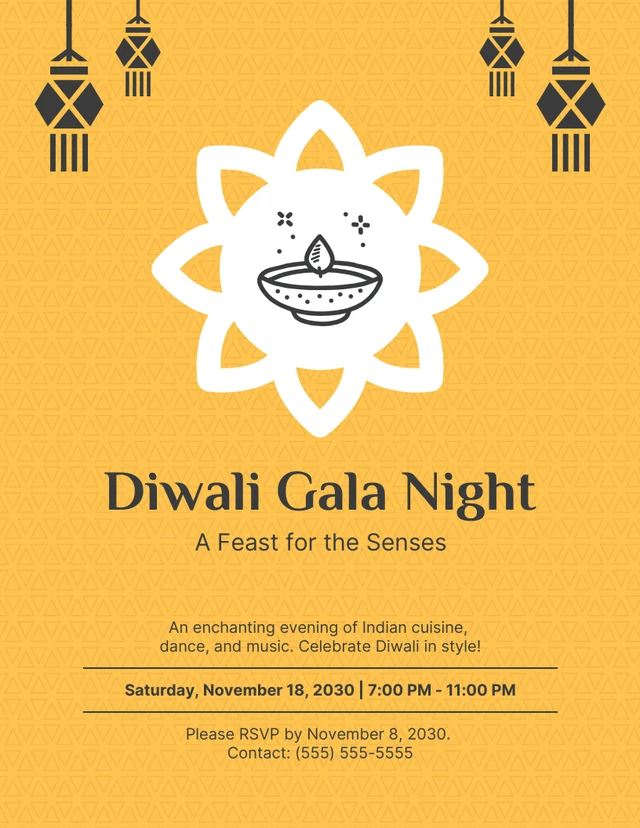 Yellow Modern Texture Diwali Gala Night Poster Template