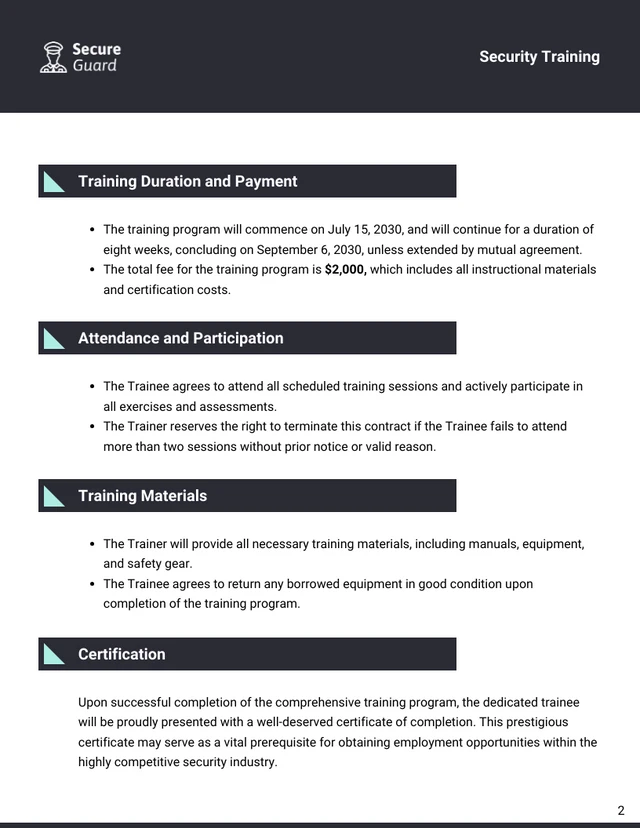 Security Training Contract Template - page 2