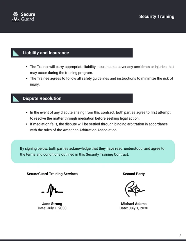 Security Training Contract Template - page 3