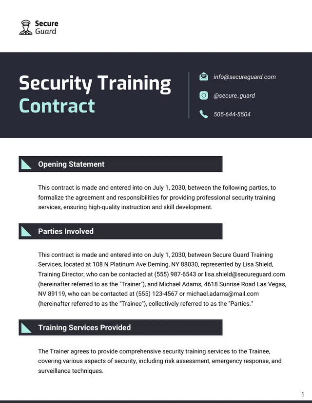 Security Training Contract Template - page 1