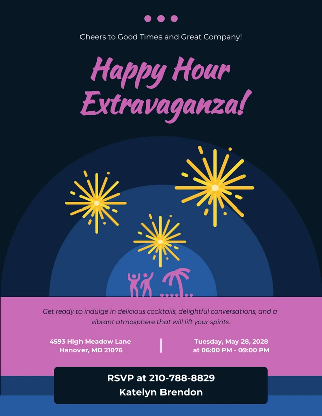 Night Blue And Purple Happy Hour Invitation Template