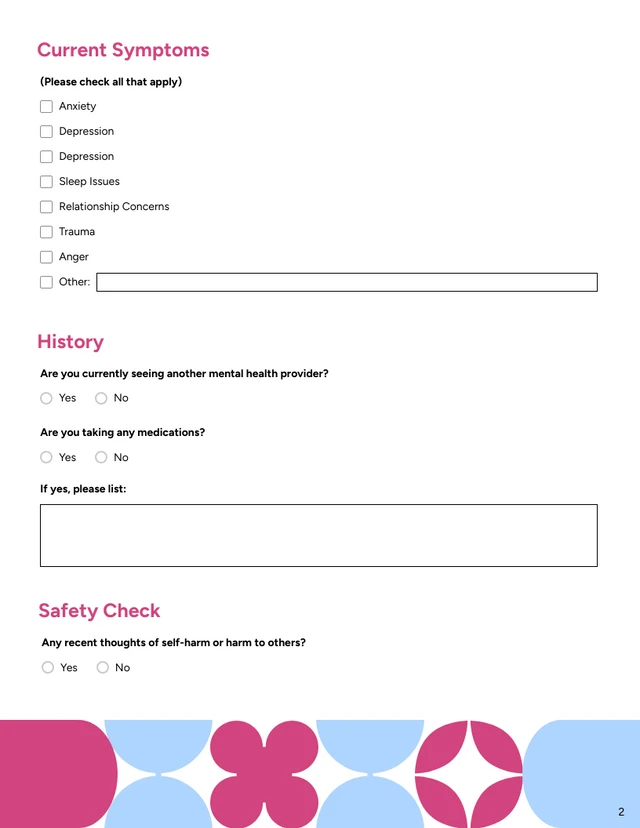 Free Mental Health Intake Form Template - Seite 2