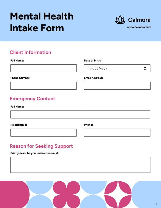Free Mental Health Intake Form Template - Seite 1