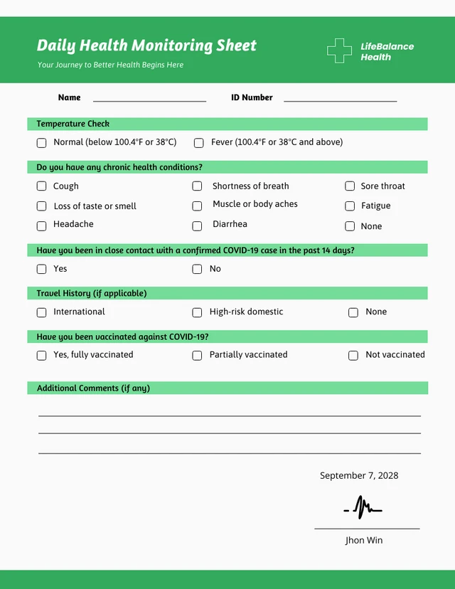 Simple Green Pastel Health Survey Forms Template