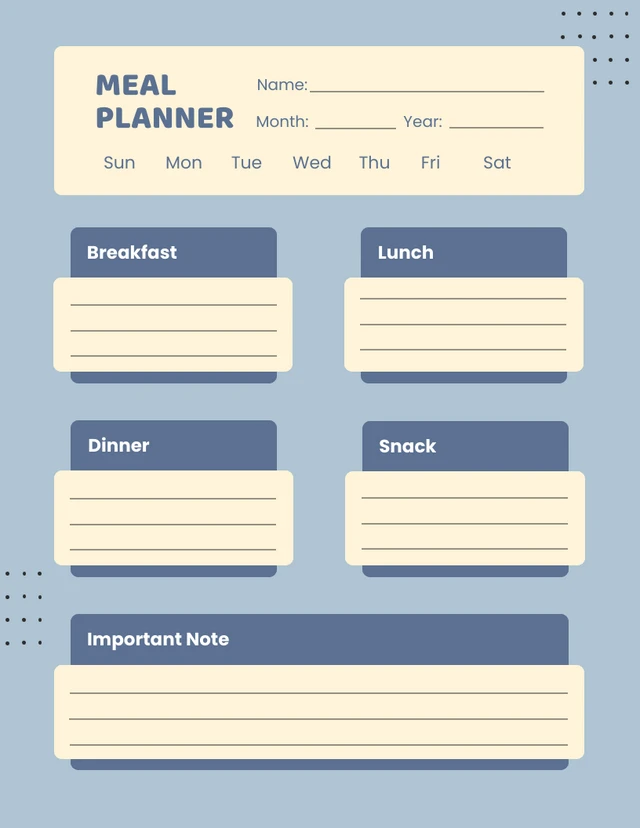 Cream Blue Rounded Meal Planner Template