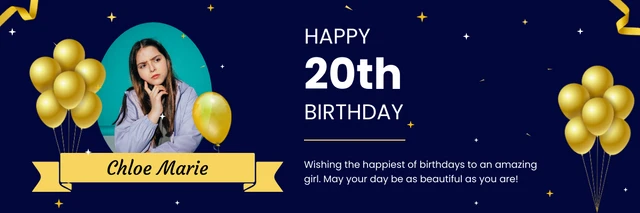 White Gold And Navy Blue Modern Birthday Banner Template
