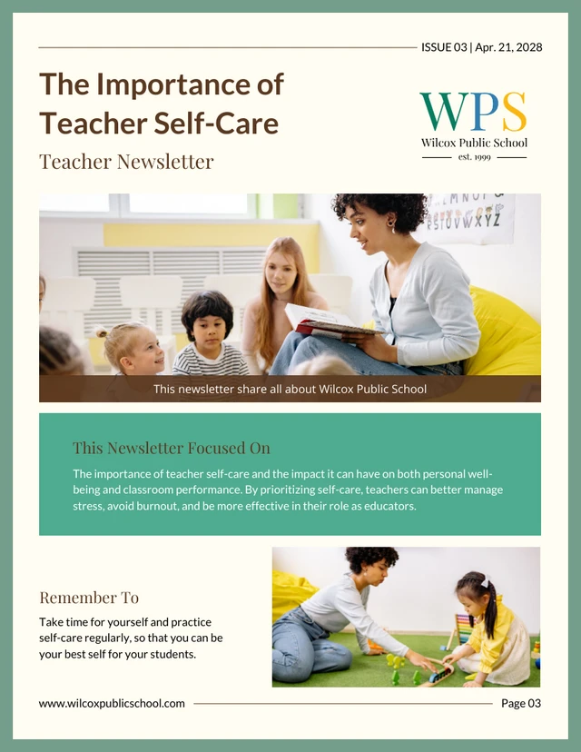 Sage Green Minimalist Teacher Self-care Newsletter