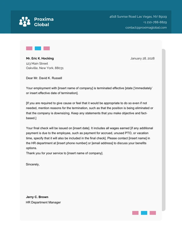 Blue grey simple professional Termination Letter Template