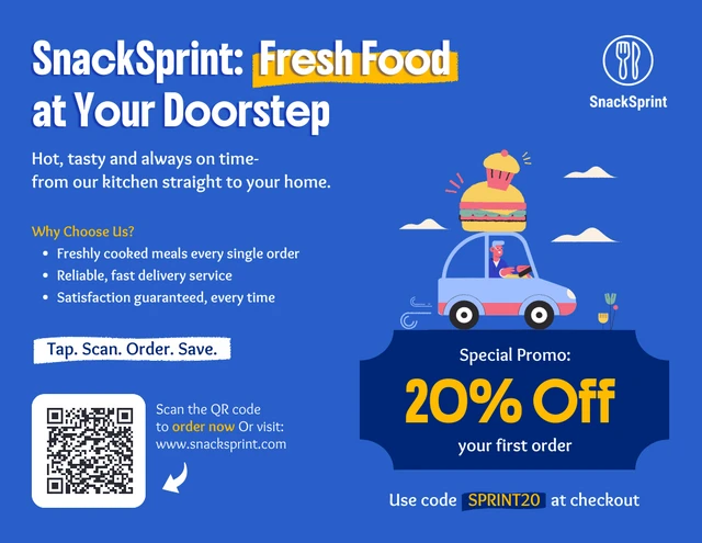 Modèle de dépliant pour un service de livraison de repas Template Modèle de dépliant pour un service de livraison de repas