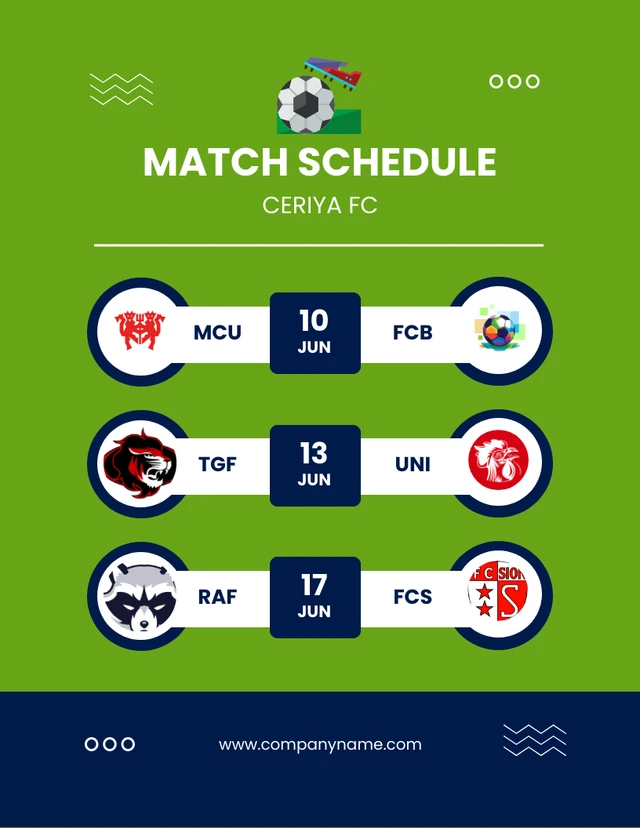 Green And Blue Modern Match Soccer Schedule Template
