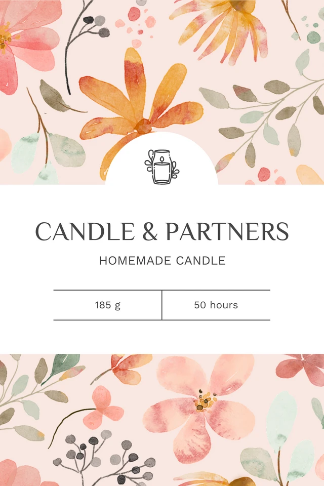Light Pink And White Floral Pattern Candle Label Template