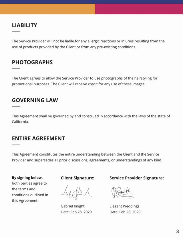 Bridal Hair Contract Template Free - page 3