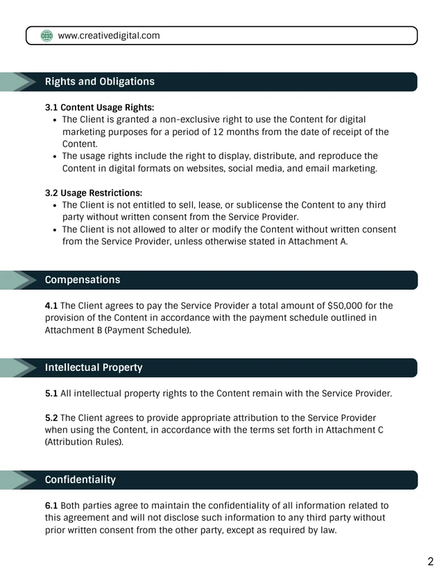 Content Usage Rights Contract Template - page 2