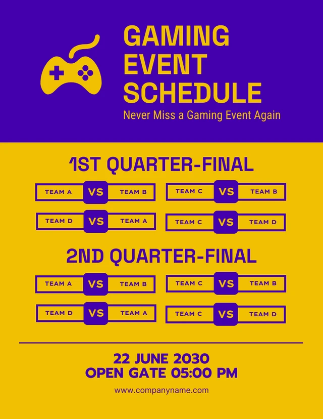 Yellow And Blue Simple Gaming Event Schedule Template