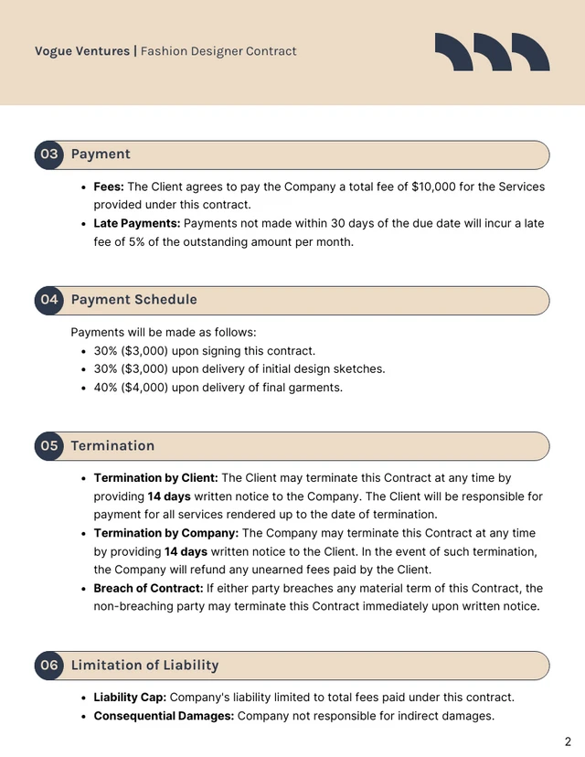 Fashion Designer Contract Template - page 2