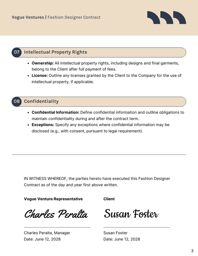 Fashion Designer Contract Template - page 3