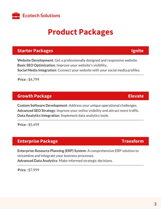 Red And Beige Modern Pricing Proposal - Page 3