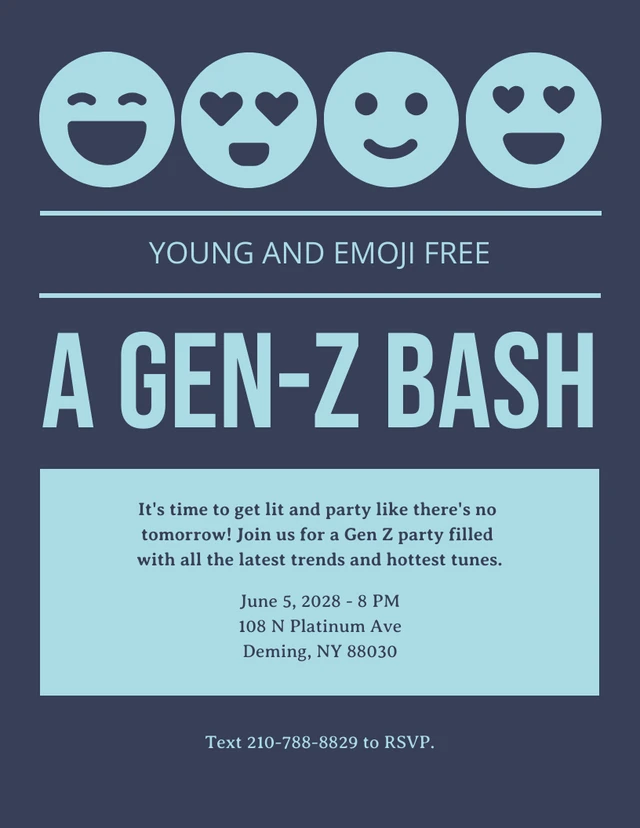 Modèle de fête Emoji simple invitation bleu marine Gen-Z