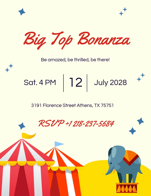 Light Red Blue Circus Invitation Template
