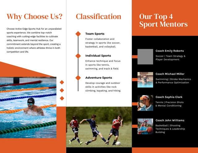 Simple Clean White and Orange Sport Tri-fold Brochure - page 2