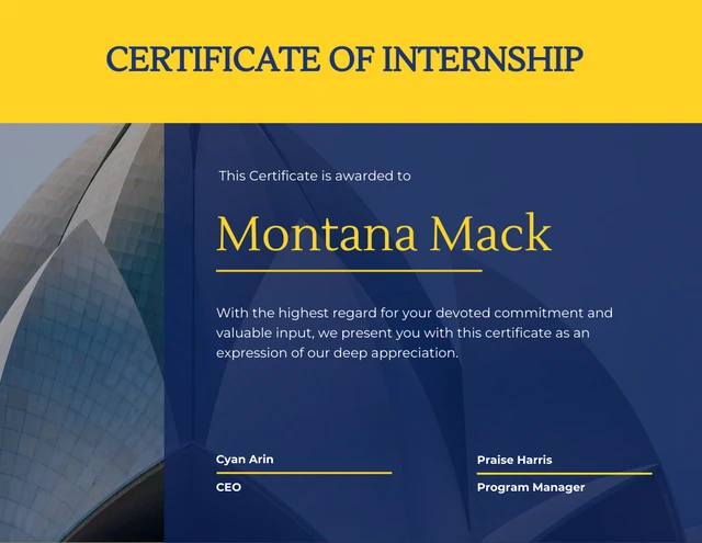 Abstract Blue and Yellow Internship Certificate Template
