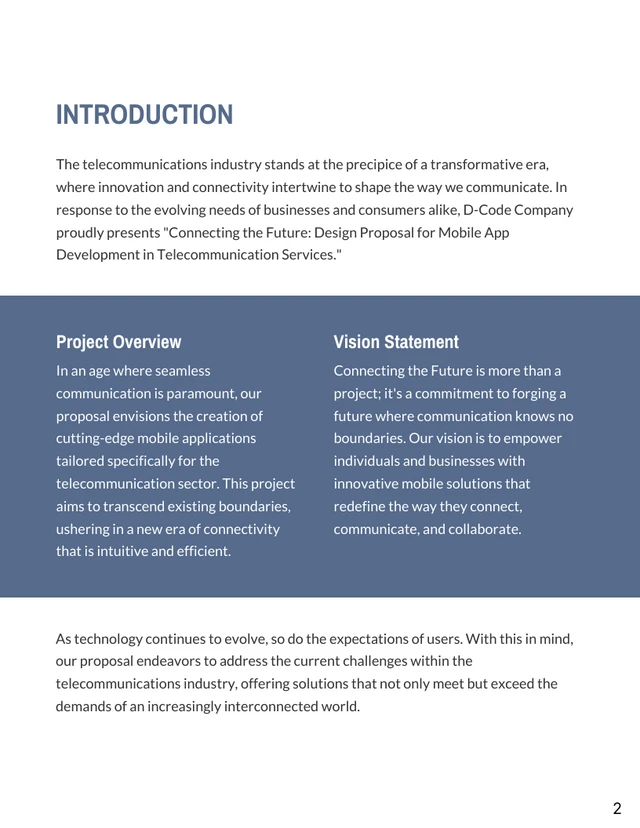 Mobile App Development Proposal (for telecom apps) - Page 2