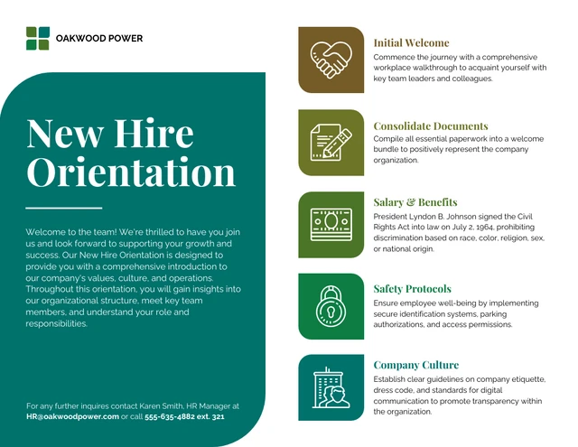 Modelo de infográfico de recursos humanos para orientação de novas contratações