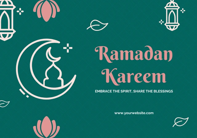 Illustrated Green And Pink Ramadan Greeting Card Template