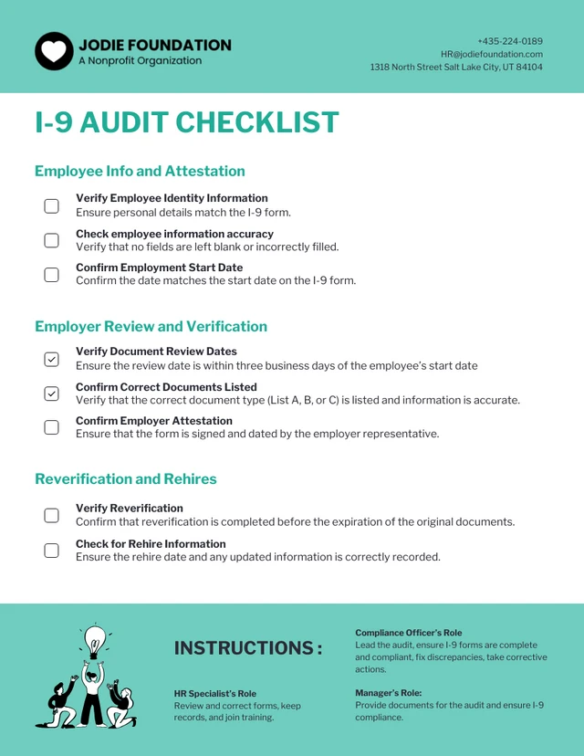 Plantilla de lista de verificación para auditoría de I-9