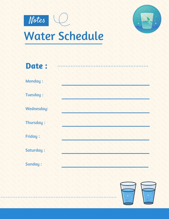 Simple Note Schedule blue water tracker Template