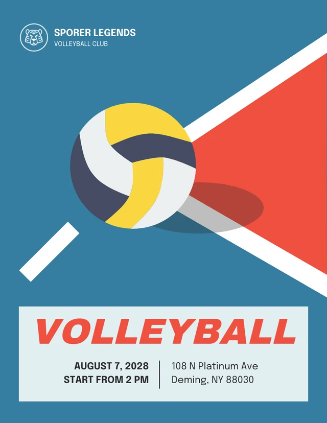 Retro-minimalistische blaue und rote Volleyball-Plakatvorlage