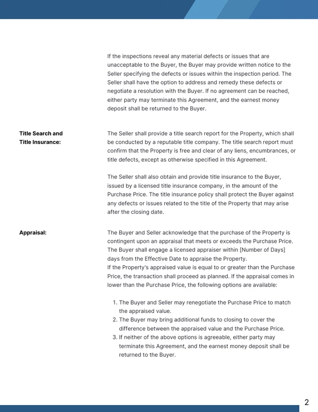 Simple Blue Purchase and Sale Agreement Contracts - Page 2