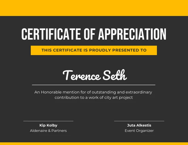 Black And Yellow Simple Project Certificate Template